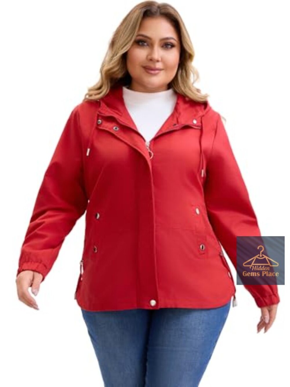 Plus Size Trench Coat for Women Lightweight Hooded Anorak Zip Up with Pockets